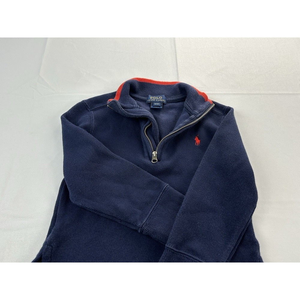 Polo Ralph Lauren Toddler 3T Quarter Zip Pullover Navy Red Pony Cotton Sweater